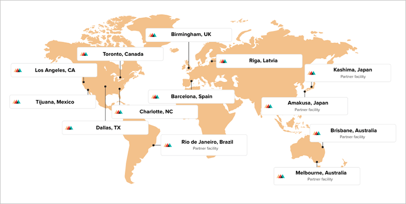 A map of Printful’s global network of fulfillment locations.