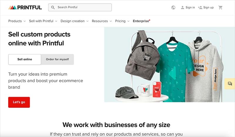 The Printful home page
