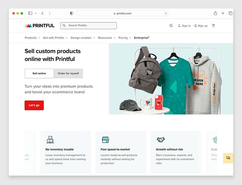 Printful home page.