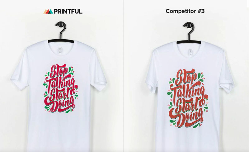 Printful DTG printing versus one of its competitors.