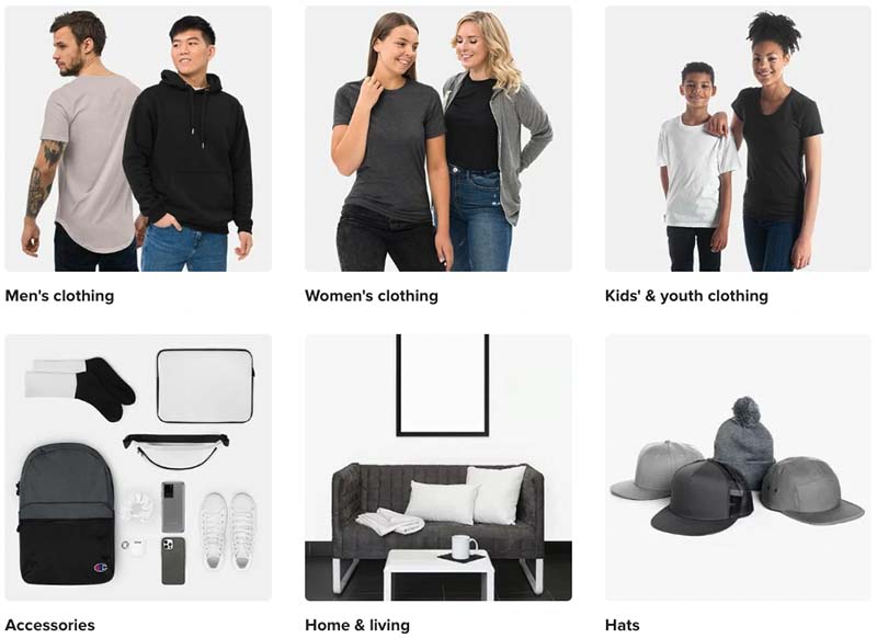 Printful’s 6 main product categories.