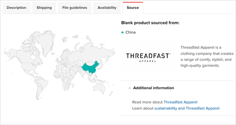 Product source information in Printful.