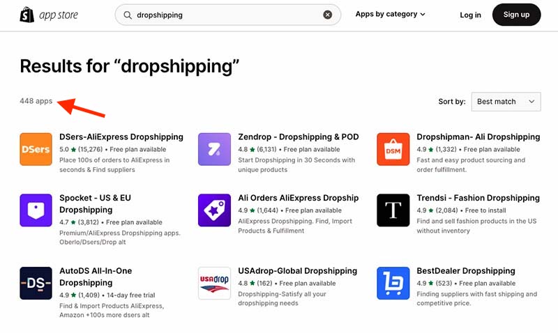 Examples of some of the dropshipping apps that are currently available in the Shopify app store.