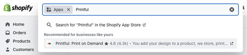 Shopify app store search box.
