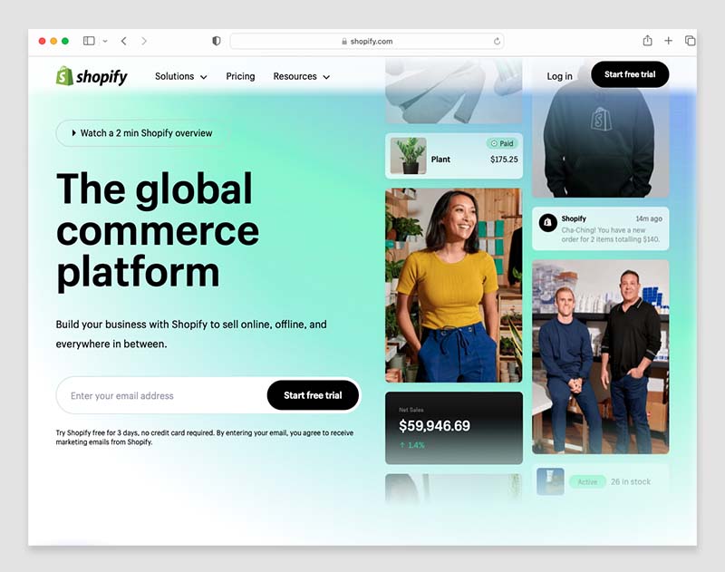 Shopify home page.