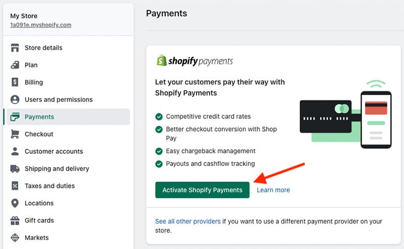 Setting up Shopify Payments