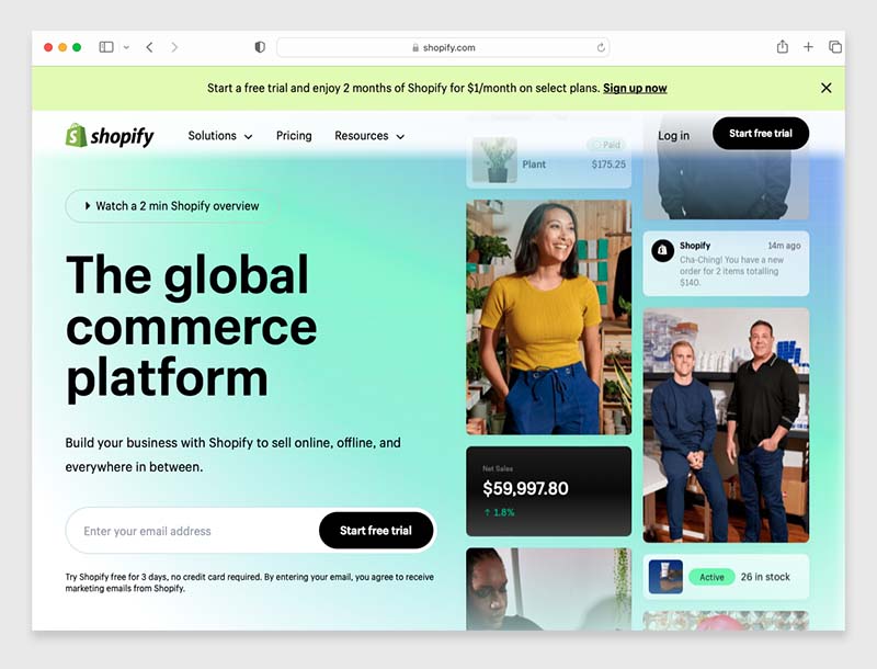 The Shopify home page.