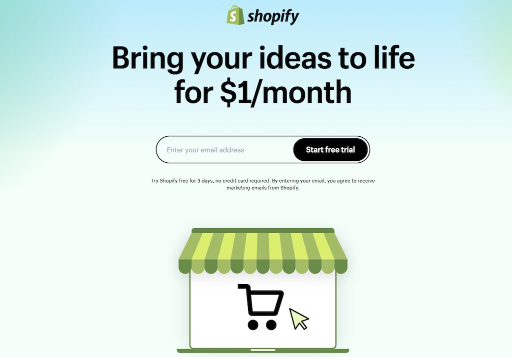 Shopify free trial page.