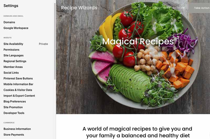 Squarespace settings section.