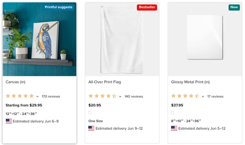 Some of Printful's 'wall art' products.