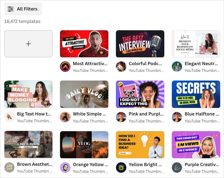 YouTube thumbnail templates in Canva.