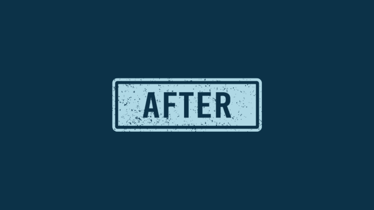 After the sale graphic — a large sign saying 'after.'
