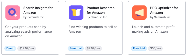 Amazon apps in the Semrush app center.