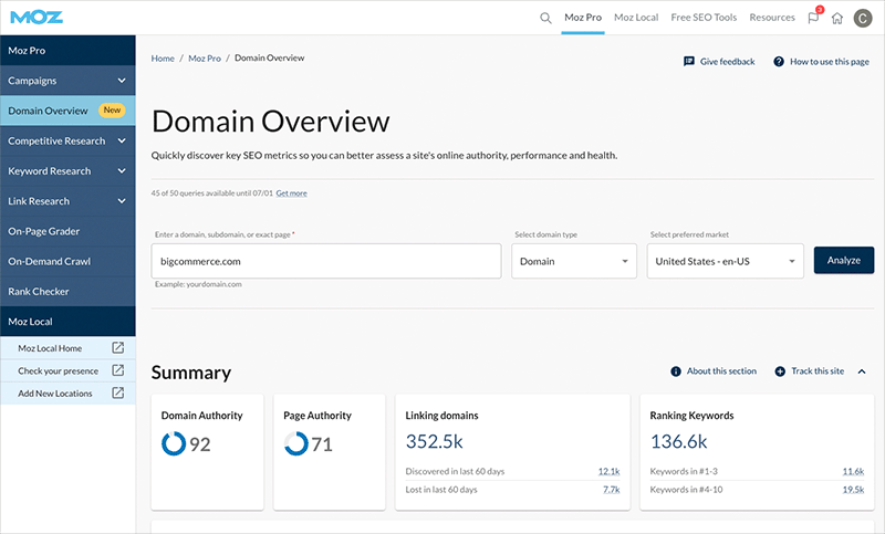 Getting a domain overview in Moz