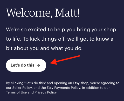 Agreeing to Etsy's terms and conditions