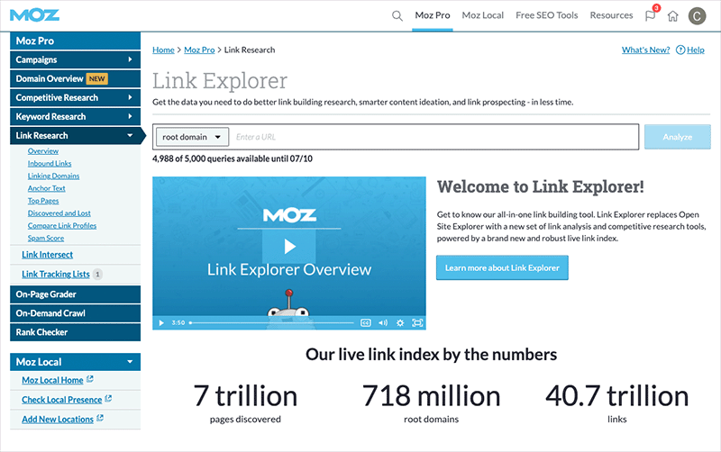 The Moz interface