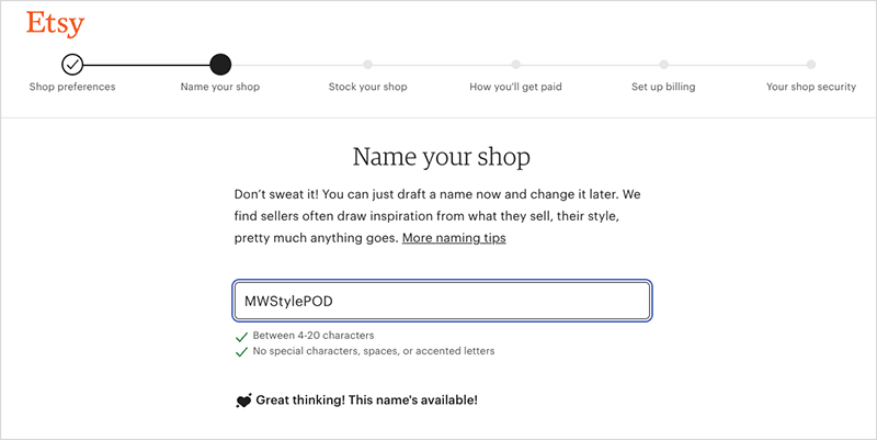 Naming your Etsy shop.