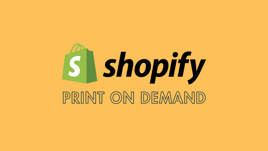 Shopify print on demand graphic — the Shopify logo accompanied by a POD strapline.