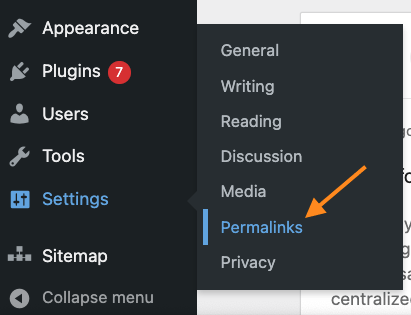 Accessing permalink settings.
