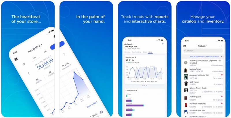 Screenshots of the the BigCommerce mobile app (iOS version)