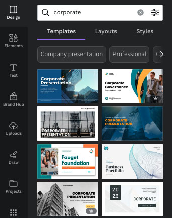 Browsing Canva's templates.