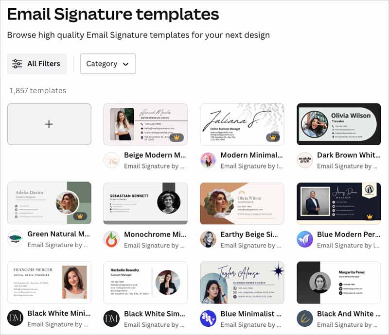 Email signature templates in Canva.