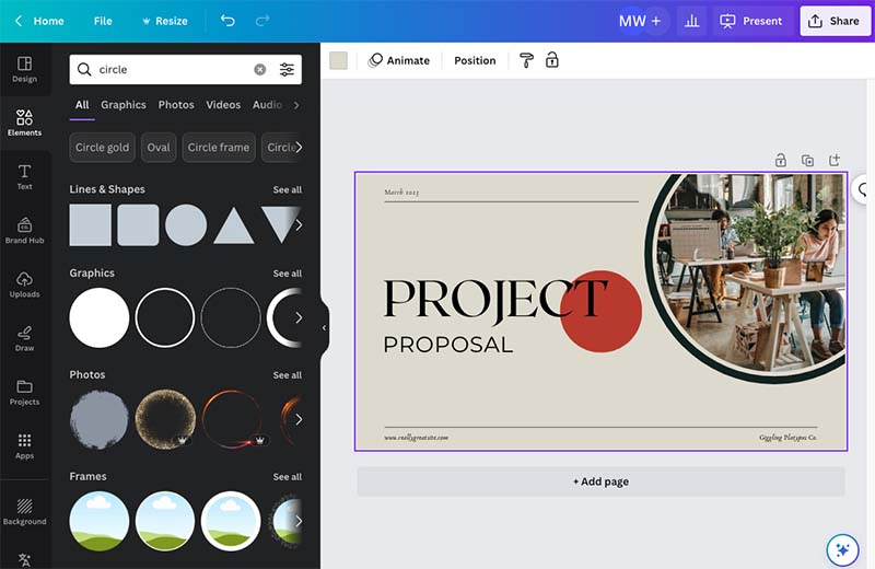 The Canva interface in use