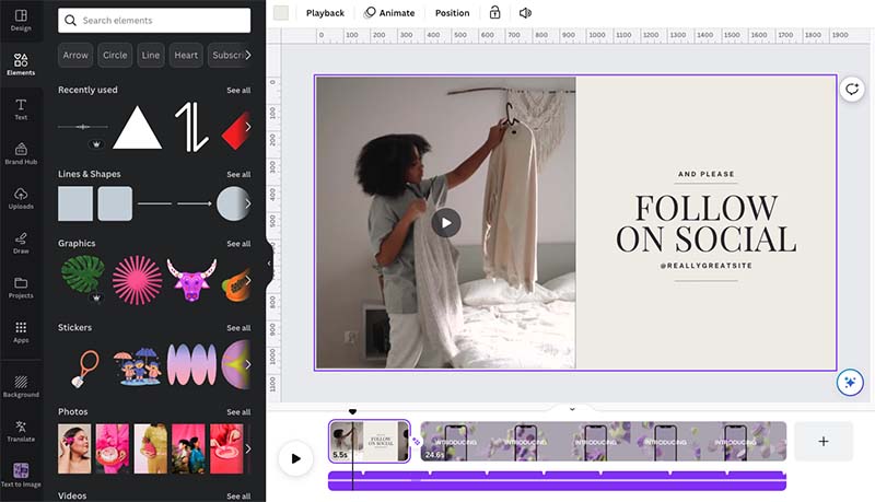 Creating video content with Canva's video editor.
