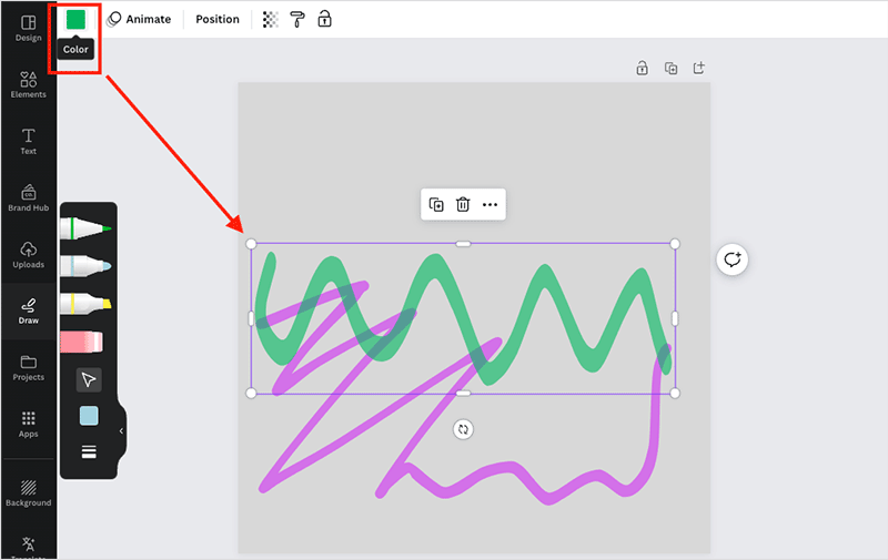 Changing the color of a line with the cursor tool