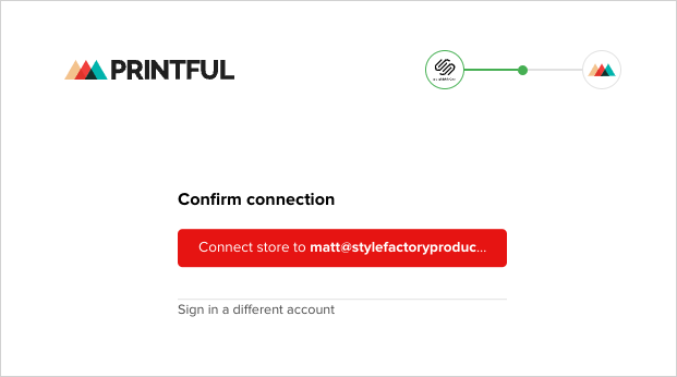 Confirming Squarespace connection with Printful.