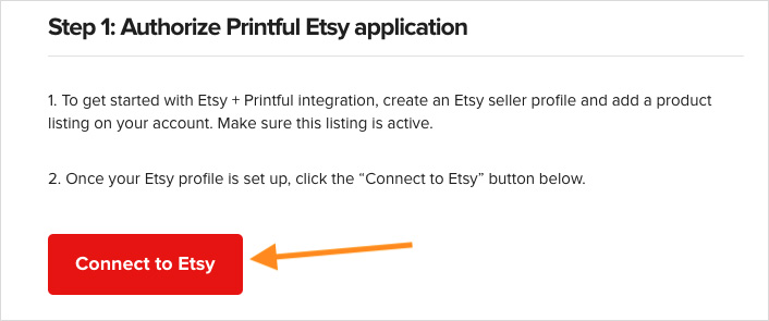 'Connect to Etsy' button in Printful.