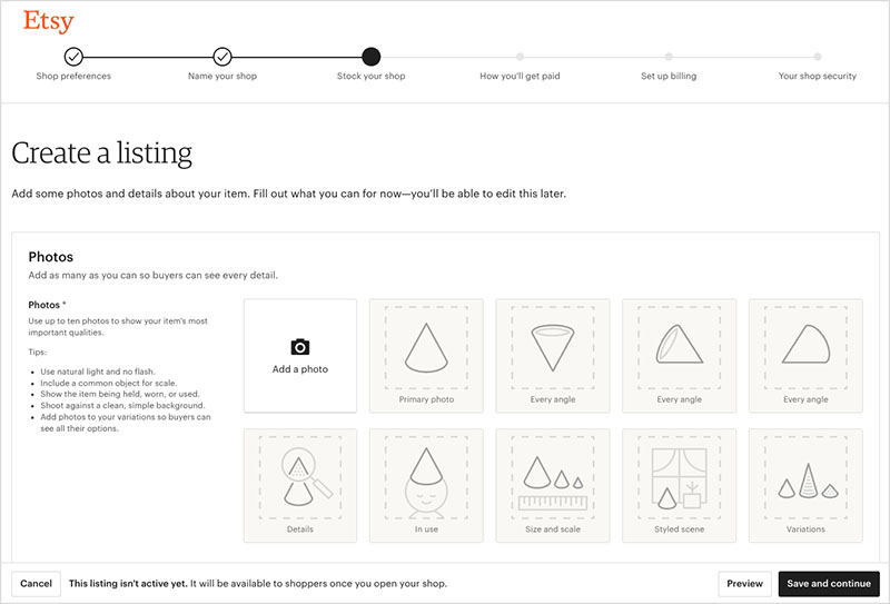 creating an Etsy listing.