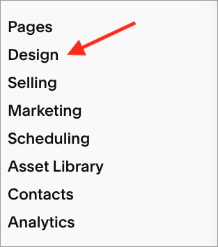 Selecting the 'design' option in Squarespace