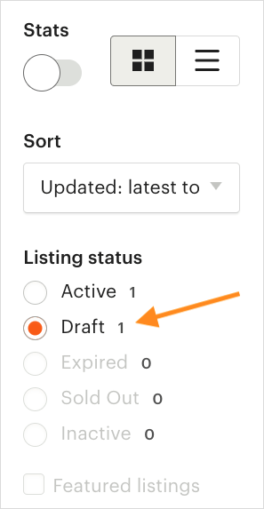 Accessing your product draft in Etsy