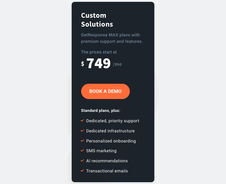 GetResponse 'Max' plans pricing.