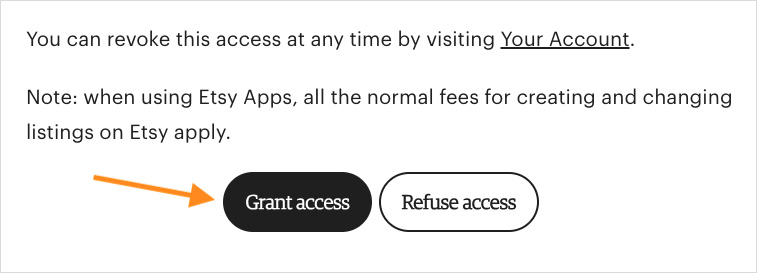 The 'Grant Access' button in Etsy.