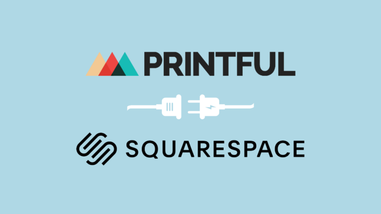 'How to connect Printful to Squarespace' graphic - the Printful and Squarespace logos on a light blue background.