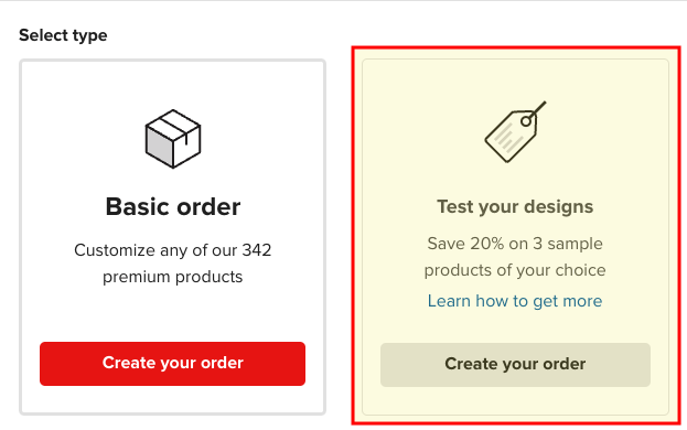 Ordering a discounted sample order in Printful.