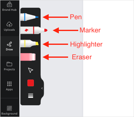 Selecting a pen type in Canva.