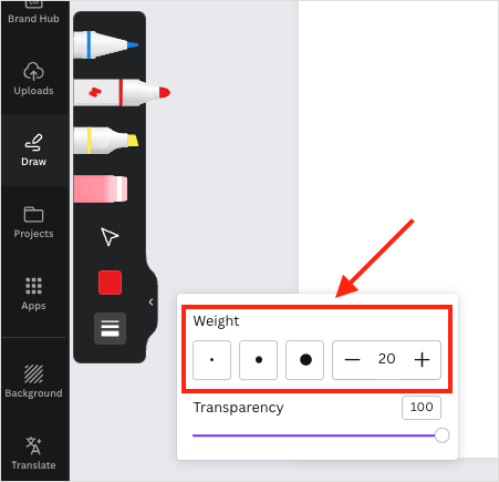 Pen weight settings