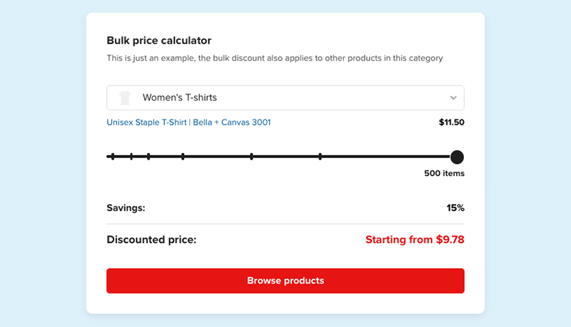 Printful bulk pricing calculator.