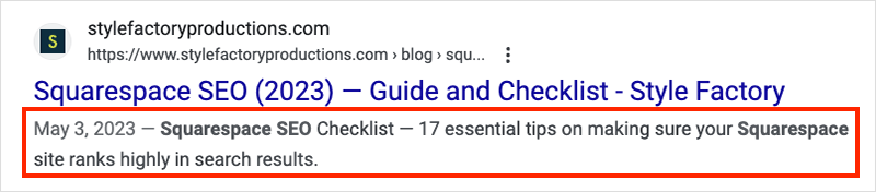 SEO meta description example.