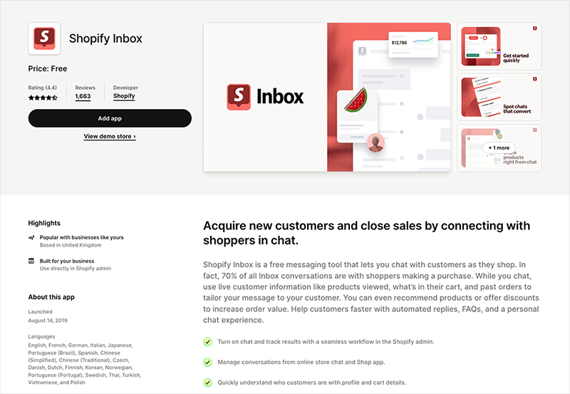 The Shopify Inbox app