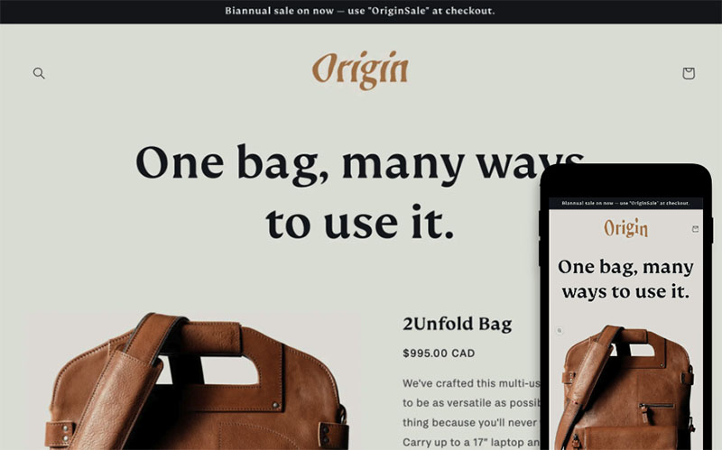 A free Shopify theme, 'Origin'