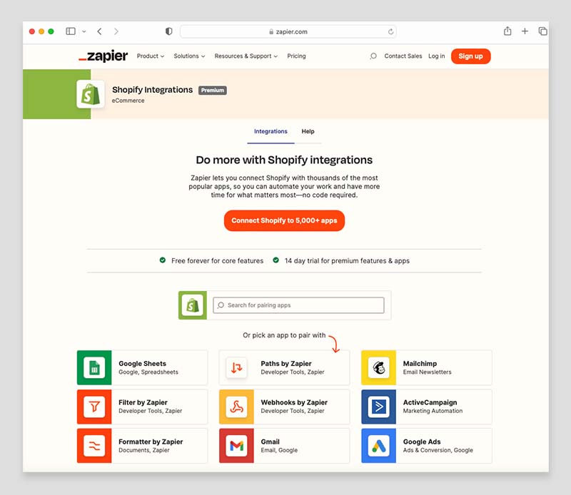 Zapier integrations for Shopify.