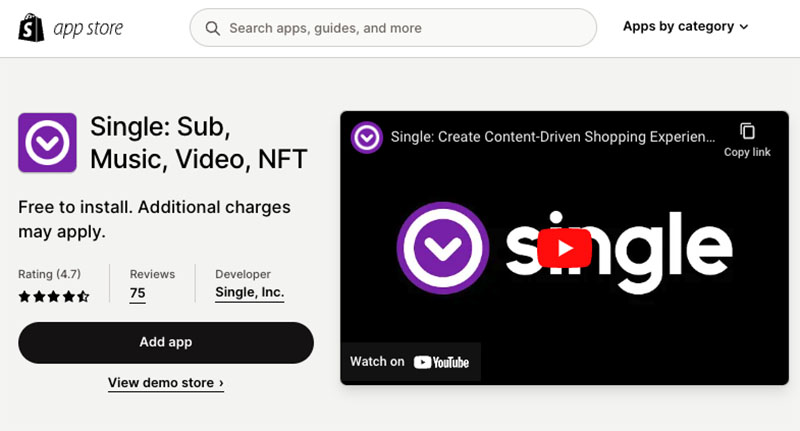 The Single app in the Shopify app store.