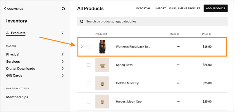 Viewing your new Printful product in your Squarespace database