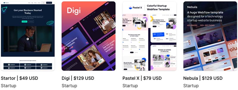 Some paid-for Webflow templates for startup companies.