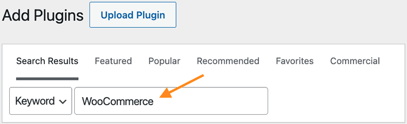 WordPress plugins search box.