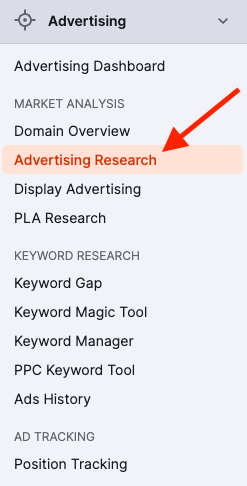 Conducting advertising research in Semrush